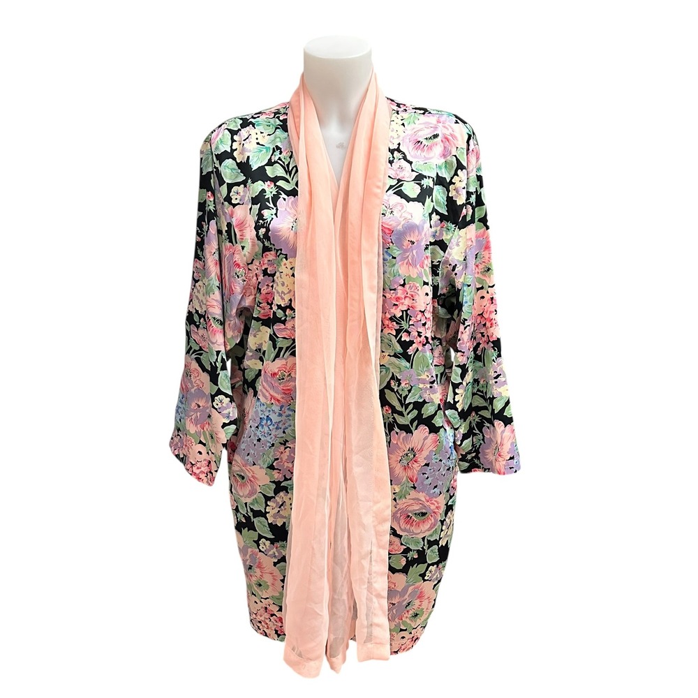 Victoria's Secret VTG Gold Label Floral Kimono Robe‎ Satin Fairy Dreamy sz S
